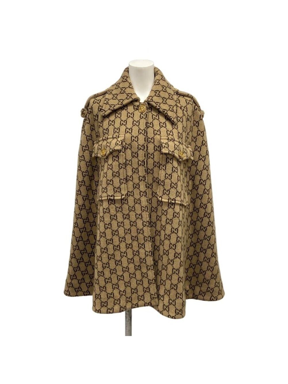 Gucci Poncho Dark Brown GG Pattern Cape Winter Wool XS